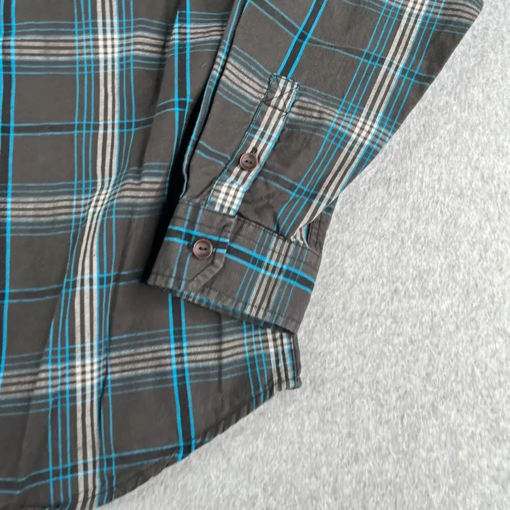 Quiksilver Shirt Youth Large Gray Blue Plaid Casual Pocket Beach Button Down